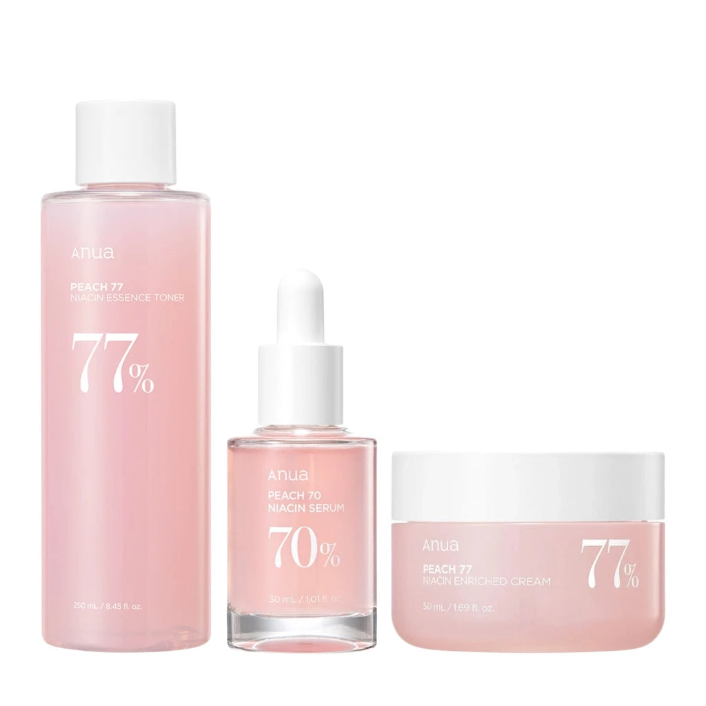 Anua Peach Brightening Trio pack - Toner + Serum + Cream - Anua Peach Brightening Set Enhancing luminosity with peach extract and niacinamide - Kbeauty Korean Skinorea shop Europe fast delivery - skincare coréenne Skinorea shop France Paris livraison rapide - yesstyle - SetnPeach Brightening améliorant l'éclat de la peau avec l’extrait de pêche et la niacinamide - K-beauty soin cosmétique corée Skinorea shop France livraison rapide