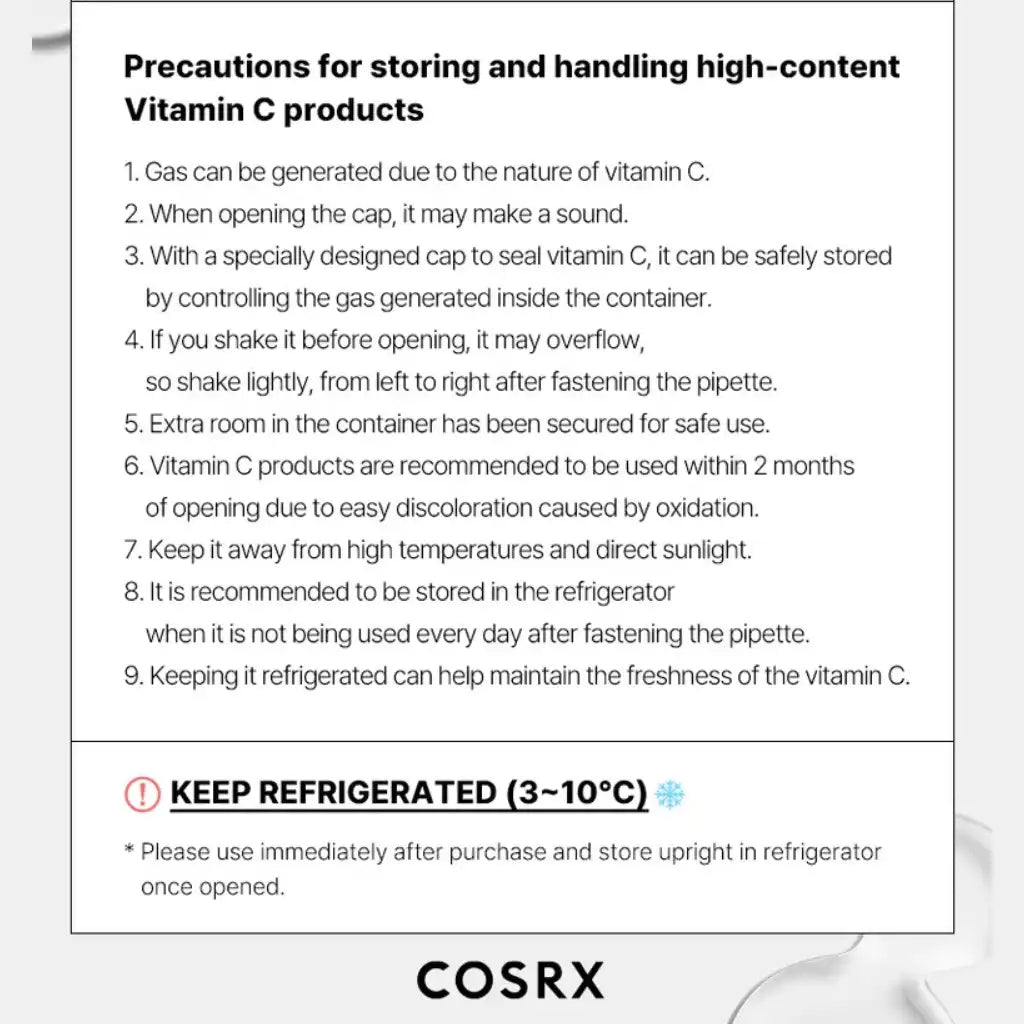 COSRX The Vitamin C Serum - Precautions for storing and handling high-content Vitamin C products by COSRX