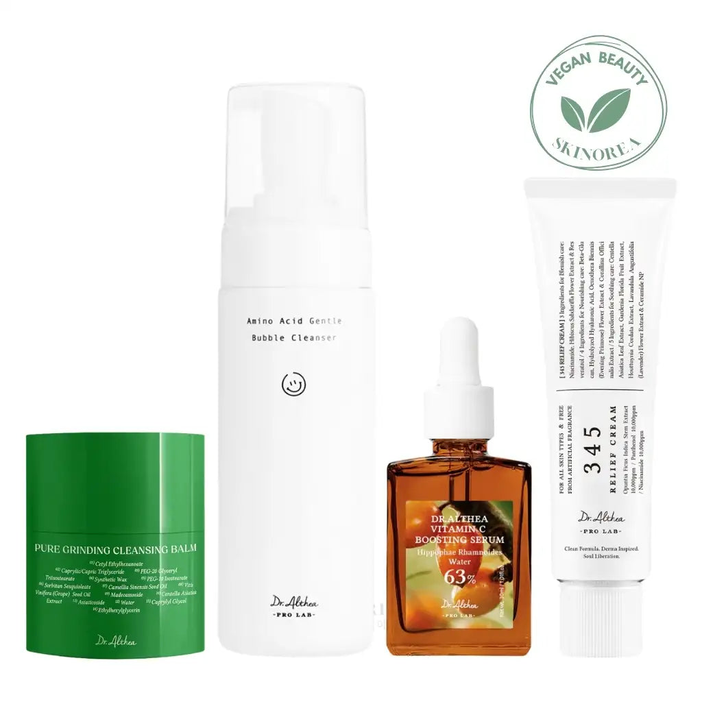 Dr.Althea Glow Skin 4-step Essential pack - Complete vegan brightening and moisturising skincare routine set - Routine complète de soins éclaircissants et hydratants vegan - Kbeauty Korean Skinorea shop Europe fast delivery - skincare coréenne Skinorea shop France Paris livraison rapide - yesstyle