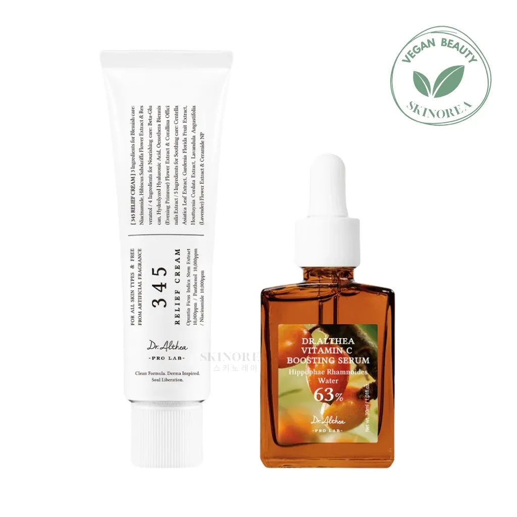 Dr.Althea Post Acne Care Boosting Duo pack - Vegan brightening and hydrating anti-hyperpigmentation set- Dr.Althea Post Acne Care Set (Boosting) | 345 Relief Cream & Vitamin C Boosting Serum - Set anti-hyperpigmentation éclaircissant et hydratant - Kbeauty Korean Skinorea shop Europe fast delivery - skincare coréenne Skinorea shop France Paris livraison rapide