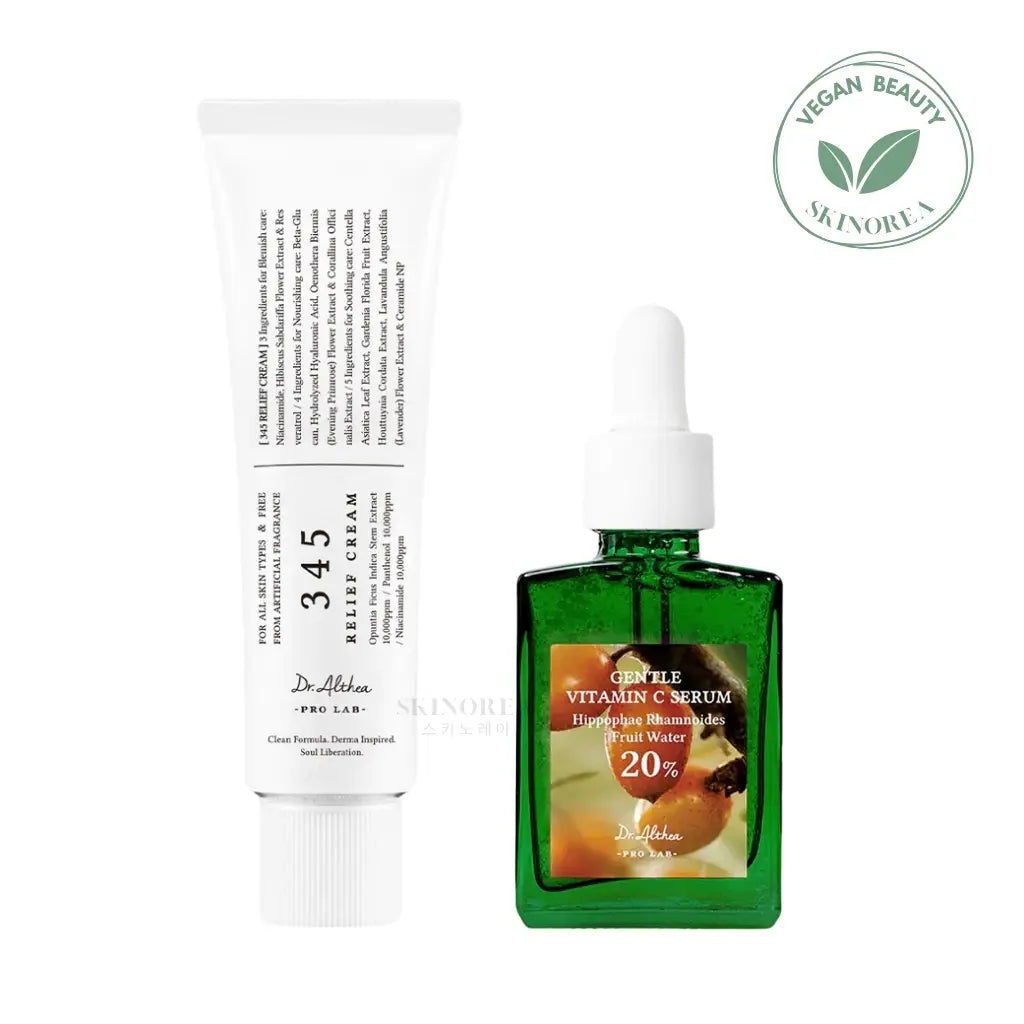 Dr.Althea Post Acne Care Gentle Duo pack - Vegan post-acne soothing and brightening set - Dr.Althea Post Acne Care Set (Gentle) | 345 Relief Cream & Gentle Vitamin C Serum - Set post-acné apaisant et éclaircissant - Kbeauty Korean Skinorea shop Europe fast delivery - skincare coréenne Skinorea shop France Paris livraison rapide