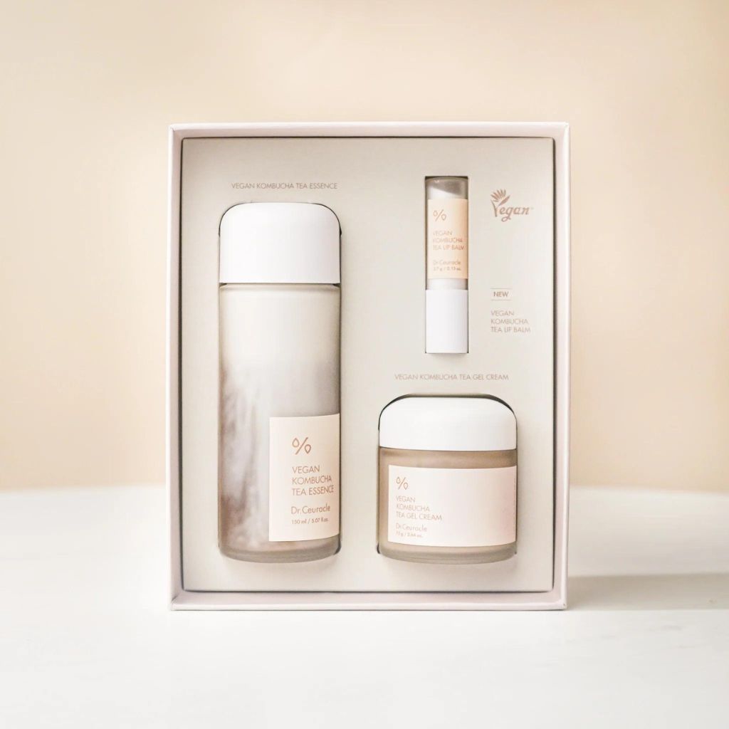 Dr.Ceuracle Vegan Kombucha Tea Special Set - Essence + Gel cream + Lip balm - Coffret de soins nourrissants et détoxifiants