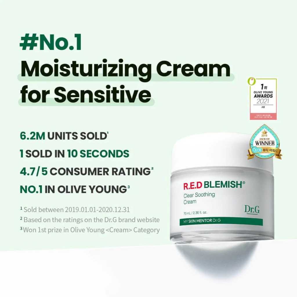 Dr.G Red Blemish Clear Soothing Cream 70ml - Crème apaisante et hydratante pour les peaux sensibles