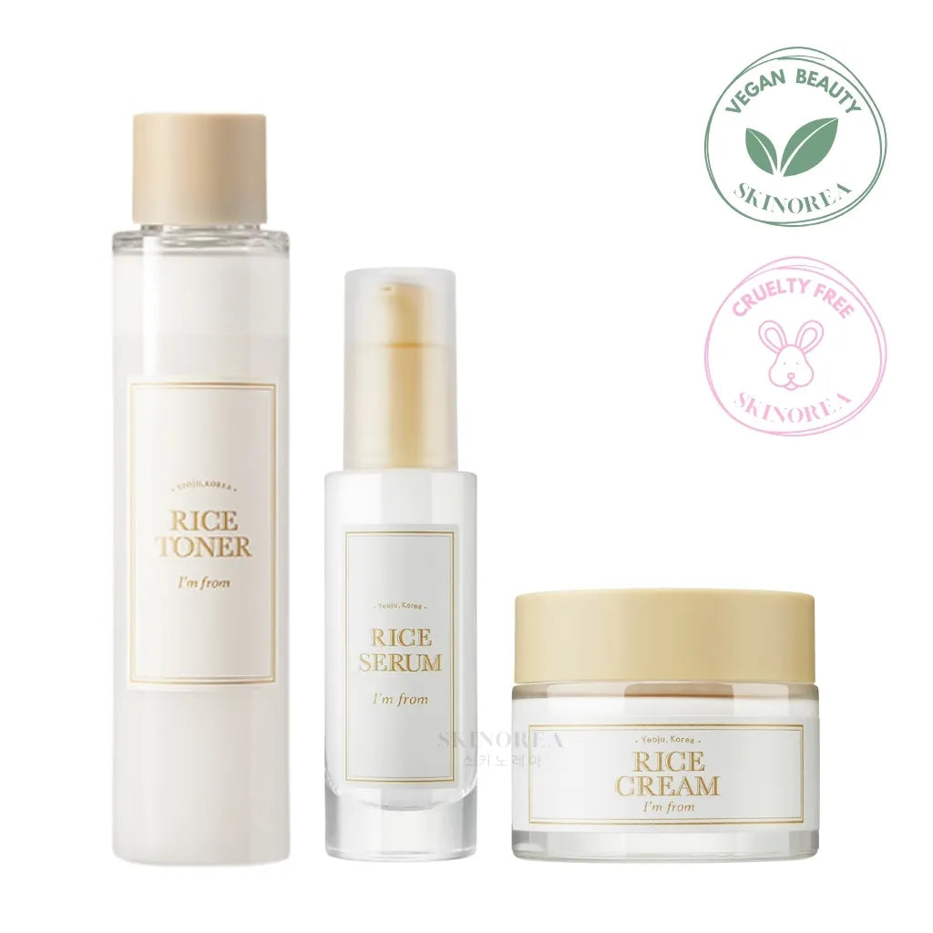 I’m From Rice Glow Skin Trio pack - Vegan brightening and hydrating trio set - Kit trio éclaircissant et hydratant cruelty-free coréen - Kbeauty Korean Skinorea shop Europe fast delivery - skincare coréenne Skinorea shop France Paris livraison rapide