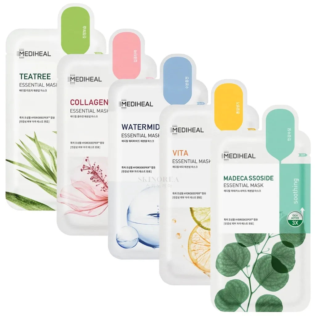 MEDIHEAL Essential mask pack 5sheets - Pack de masques en tissu MEDIHEAL 5 masques