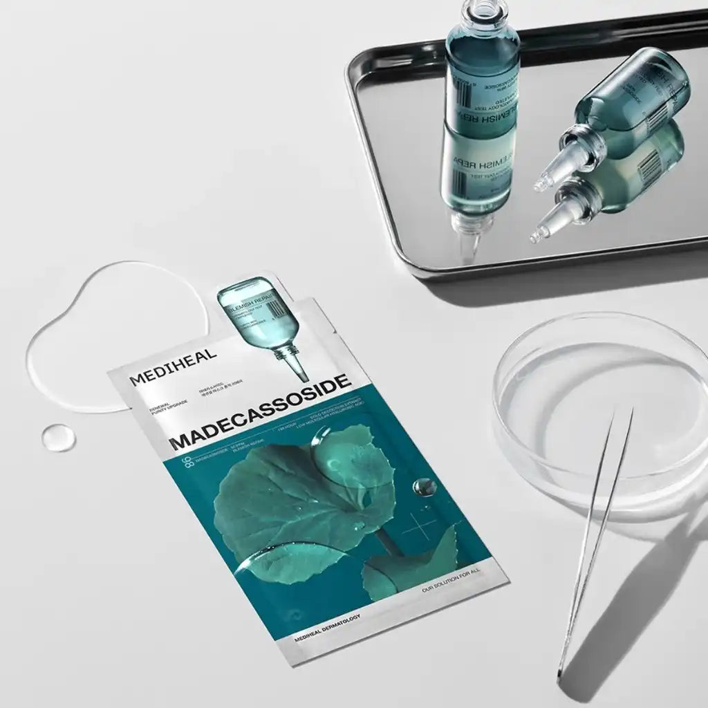 MEDIHEAL Madecassoside Essential Mask Sheet Blemish Repair 1 masque - Masque en tissu apaisant et nourrissant - texture - Kbeauty skincare coréenne Skinorea shop Paris France livraison rapide - yesstyle