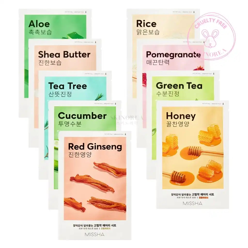 MISSHA Airy Fit Sheet Mask pack 9 masks - Daily care multi-option sheet mask set - Set de masque en tissu multi-options pour des soins quotidiens - Kbeauty Korean Skinorea shop Europe fast delivery - skincare coréenne Skinorea shop France Paris livraison rapide - yesstyle