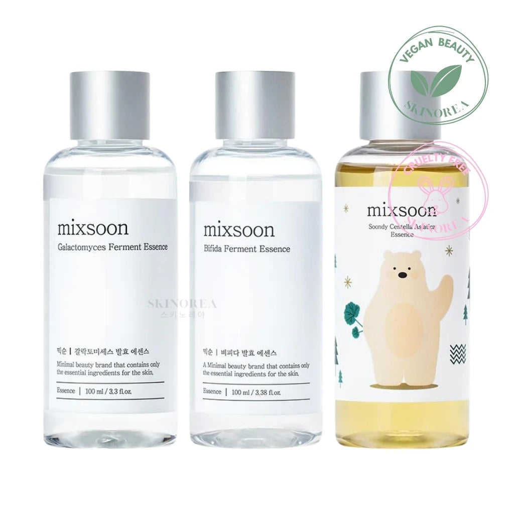 Mixsoon 3-Layering Essence No.1 set 3 essences - Galactomyces Ferment Essence 100ml - Bifida Ferment Essence 100ml - Soondy Centella Asiatica Essence 100ml - kbeauty skincare corée