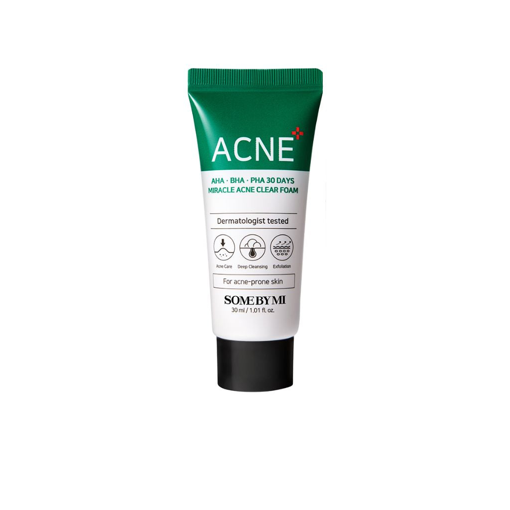 SOME BY MI - AHA-BHA-PHA 30 Days Miracle Acne Clear Foam mini 30ml - Kit de soins complet - Nettoyage en profondeur pour une peau rafraîchie