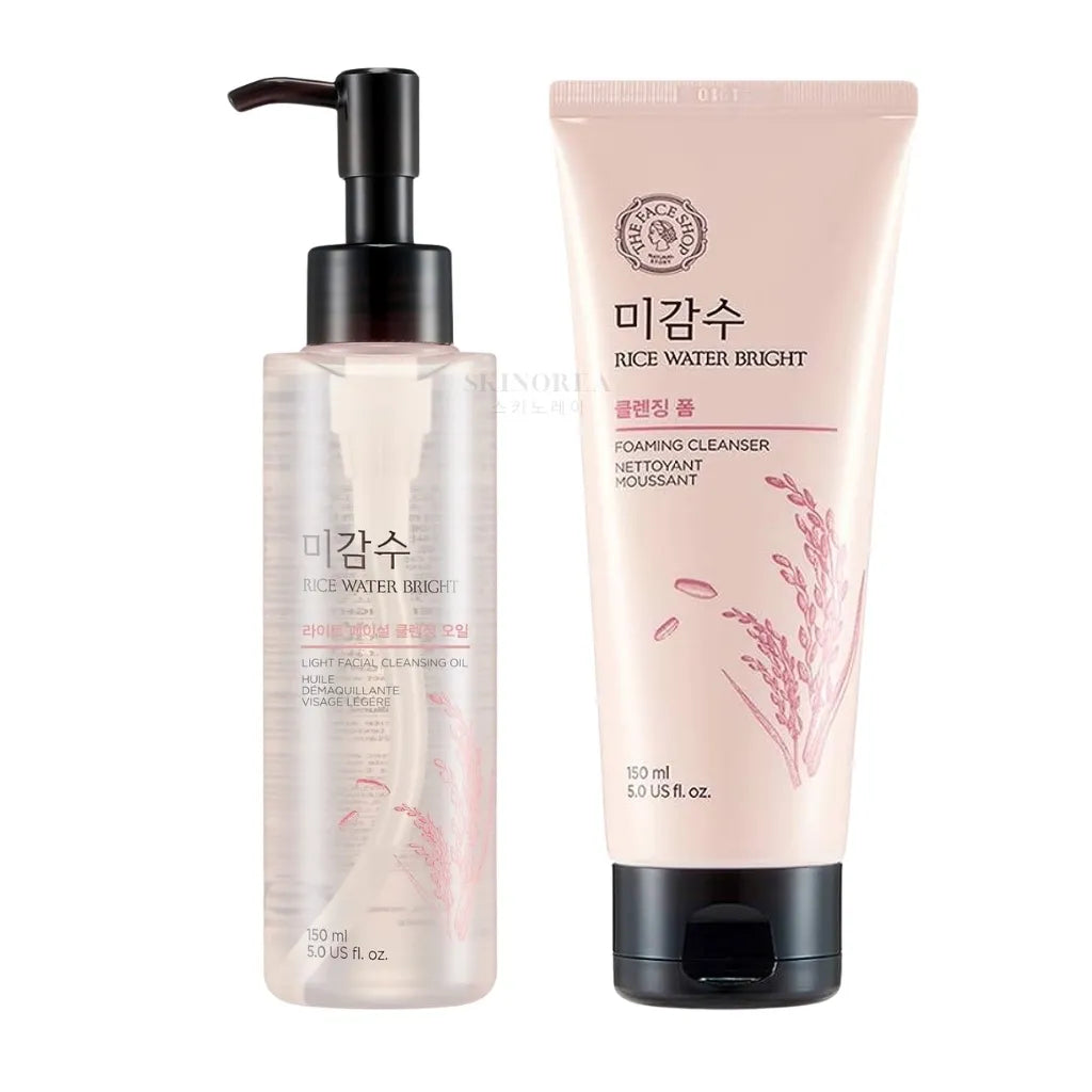 THE FACE SHOP Rice Water Bright Cleansing Pack - Light Cleansing Oil + Facial Foaming Cleanser - Gentle Brightening Facial Cleansing Pack