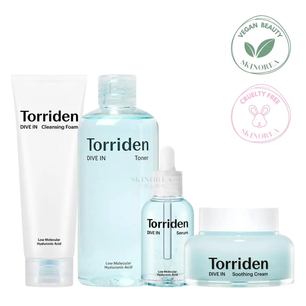 Torriden Dive-In Hyaluronic Acid 4-step pack - Vegan deep hydrating set - Kit vegan d'hydratation profonde - Kbeauty Korean Skinorea shop Europe fast delivery - skincare coréenne Skinorea shop France Paris livraison rapide - yesstyle