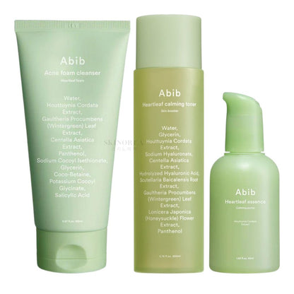 Abib Heartleaf trio Pack - Acne foam + Skin booster + Calming pump - Abib pack Soothing and hydrating pack