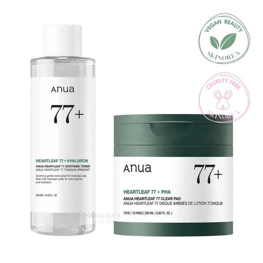 Anua Heartleaf 77 Soothing Duo pack: Heartleaf 77% Soothing Toner + Heartleaf 77% Clear Pad - Vegan calming and balancing set - Kit duo calmant et équilibrant crulty-free - Kbeauty Korean Skinorea shop Europe fast delivery - skincare coréenne Skinorea shop France Paris livraison rapide - yesstyle