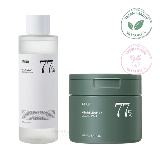 Anua Heartleaf 77 Soothing Duo pack: Heartleaf 77% Soothing Toner + Heartleaf 77% Clear Pad - Vegan calming and balancing set - Kit duo calmant et équilibrant crulty-free - Kbeauty Korean Skinorea shop Europe fast delivery - skincare coréenne Skinorea shop France Paris livraison rapide - yesstyle