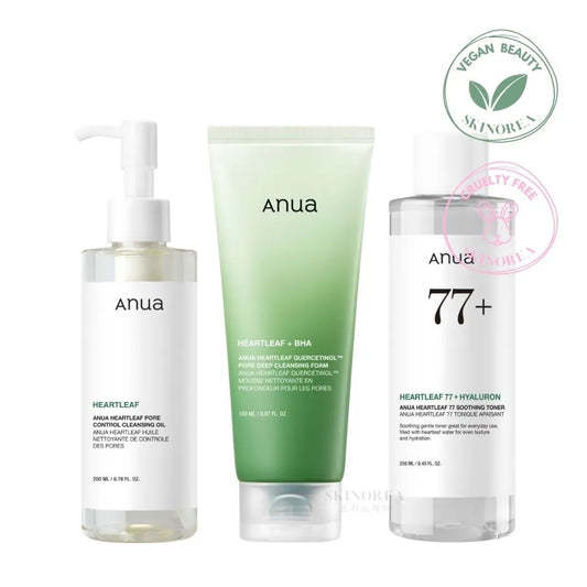 Anua Heartleaf Best Seller Trio pack - Vegan 3 bestselling Anua set: double cleansing + Toner - Kit cruelty-free 3 best-sellers : double nettoyage anua + toner - Kbeauty Korean Skinorea shop Europe fast delivery - skincare coréenne Skinorea shop France Paris livraison rapide