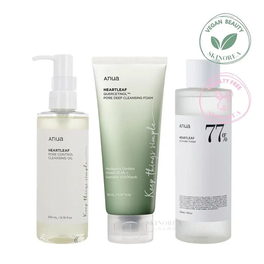 Anua Heartleaf Best Seller Trio pack - Vegan 3 bestselling Anua set: double cleansing + Toner - Kit cruelty-free 3 best-sellers : double nettoyage anua + toner - Kbeauty Korean Skinorea shop Europe fast delivery - skincare coréenne Skinorea shop France Paris livraison rapide