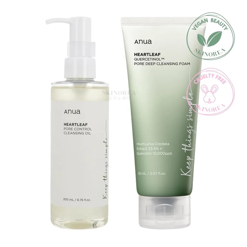 Anua Heartleaf - Double Cleansing Duo pack - Cleansing oil 200ml + Cleansing foam 150ml - Purifiying double cleansing duo Anua - Kbeauty Korean Skinorea shop Paris France fast delivery - Duo double nettoyage purifiant Anua  - Kbeauty skincare coréenne Skinorea shop Paris France livraison rapide - yesstyle