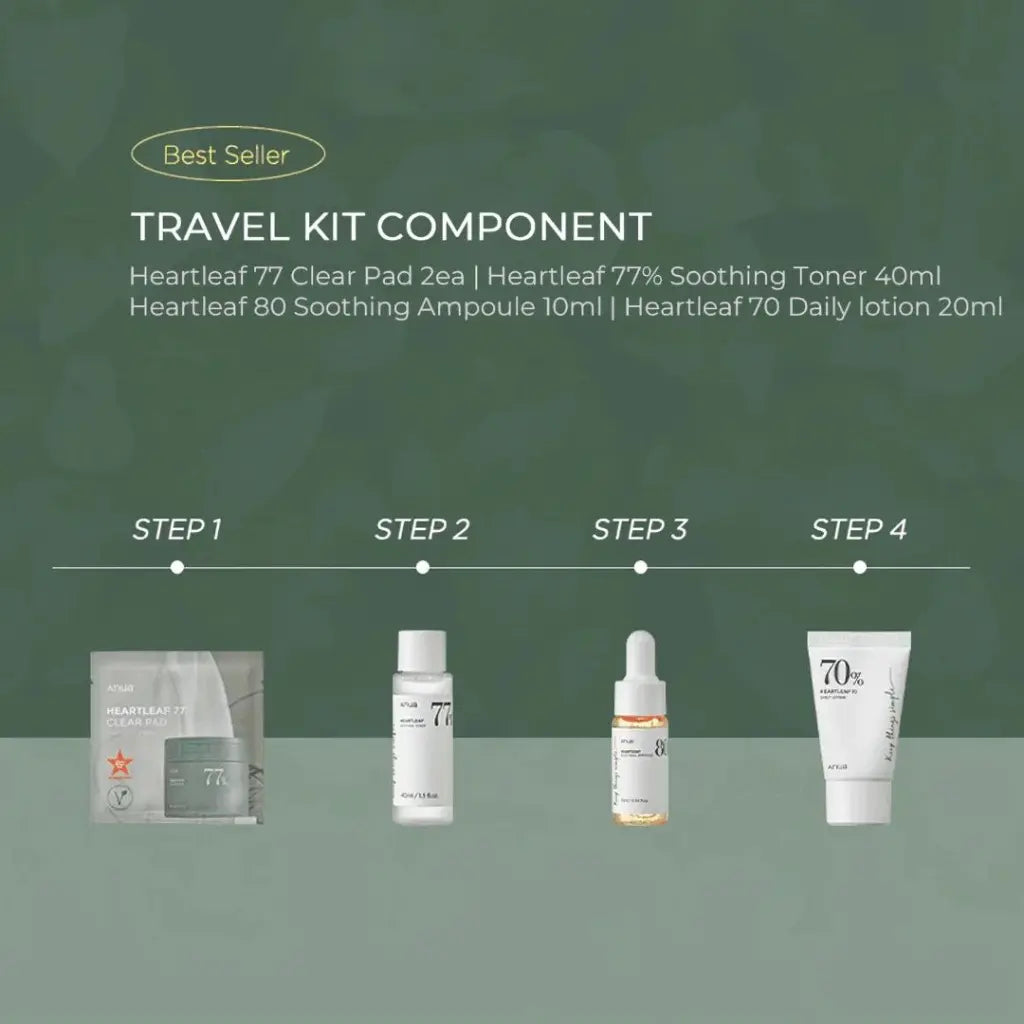 Anua Heartleaf Soothing Trial Kit (4 items) - Kit de soins du visage quotidiens en 4 étapes