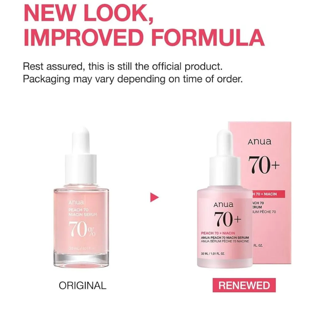 Anua Peach 70% Niacinamide Serum 30ml - Serum effet glass skin instantané Niacin - New packaging - Kbeauty Korean skincare Europe fast delivery - Skincare coréenne Skinorea shop Paris France livraison rapide - yesstyle