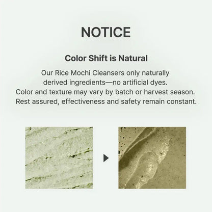 Arencia Fresh Green Rice Mochi Cleanser 120g - Notice variation couleur naturelle Arencia Mochi ingrédients naturels sans colorants - Kbeauty Korean skincare Europe fast delivery - Skincare coréenne Skinorea shop Paris France livraison rapide