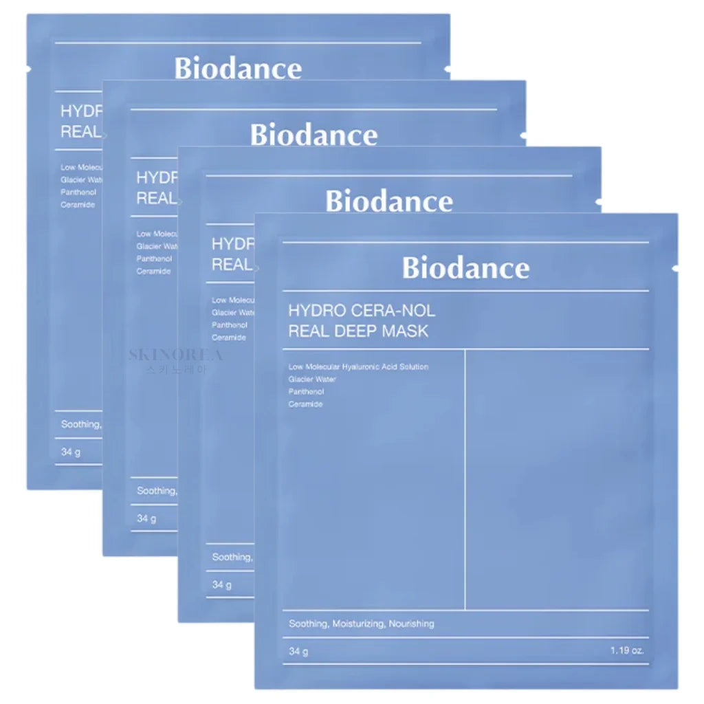 Biodance Hydro Cera-nol Real Deep Mask Pack 4 masks - Pack de 4 masques visage Biodance bleu Hydro Cera-nol Real Deep 4 masques - Masque de collagène viral tout-en-un  - Kbeauty Korean Skinorea shop Europe fast delivery - skincare coréenne Skinorea shop France Paris livraison rapide