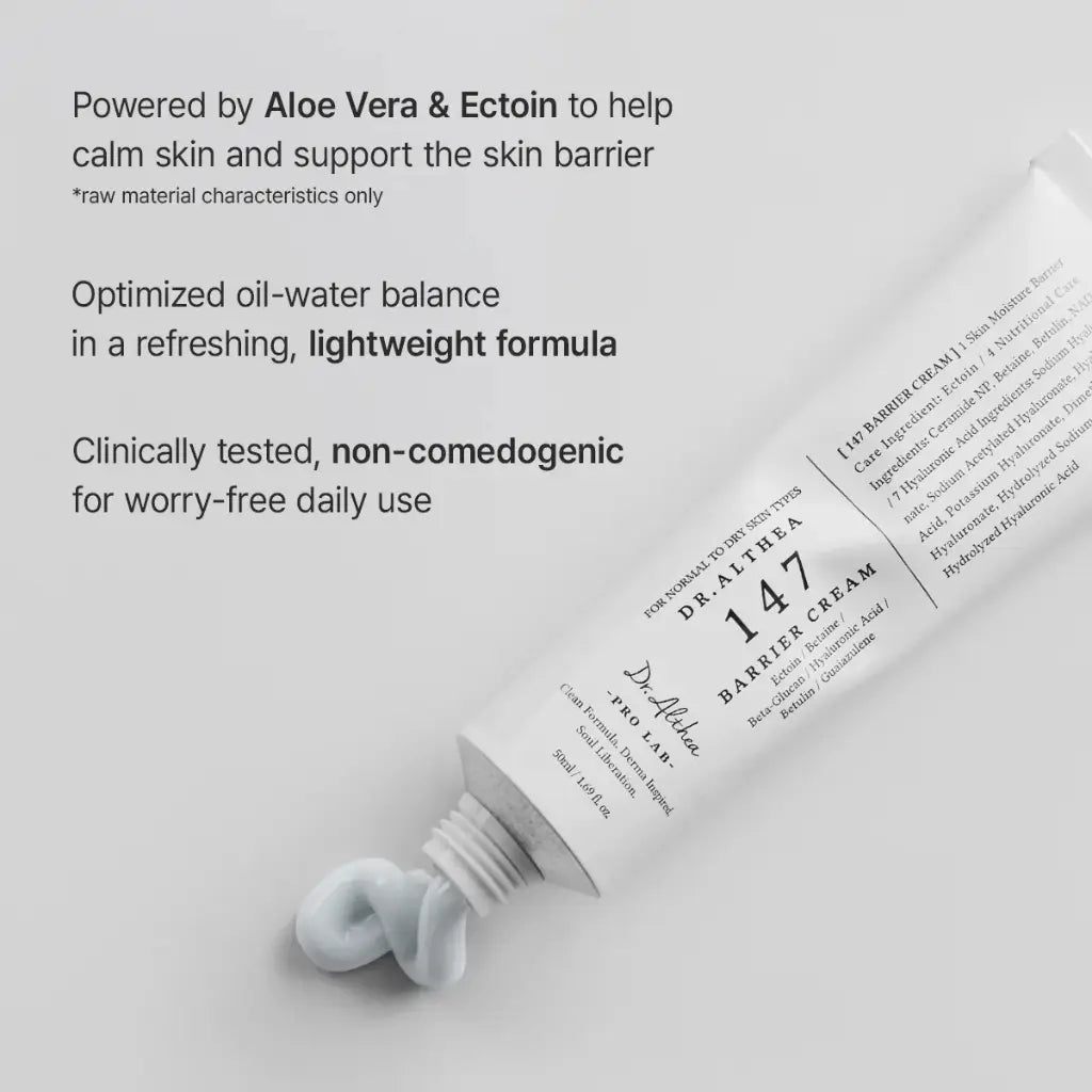 A squeeze tube of Dr.Althea 147 Barrier Cream 50ml, texture 
