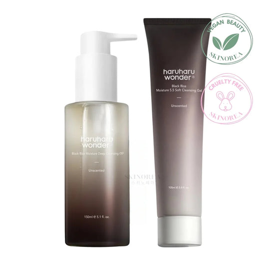 Haruharu wonder Black Rice Double Cleansing Duo pack 150ml + 100ml - Gentle double cleansing duo Haruharu wonder - Duo double nettoyage doux -Kbeauty Korean Skinorea shop Paris France fast delivery  - Double nettoyage en douceur Haruharu wonder - Kbeauty skincare coréenne Skinorea shop Paris France livraison rapide - yesstyle