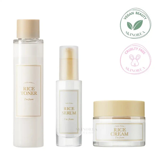 I’m From Rice Glow Skin Trio pack - Vegan brightening and hydrating trio set - Kit trio éclaircissant et hydratant cruelty-free coréen - Kbeauty Korean Skinorea shop Europe fast delivery - skincare coréenne Skinorea shop France Paris livraison rapide