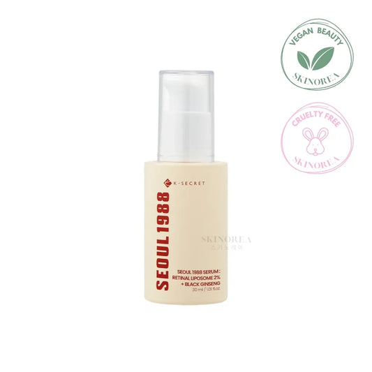 K-SECRET - SEOUL 1988 Serum : Retinal Liposome 2% + Black Ginseng 30ml - Vegan and cruelty-free advanced anti-aging serum - Kbeauty Korean Skinorea shop Europe fast delivery - skincare coréenne Skinorea shop France Paris livraison rapide - yesstyle