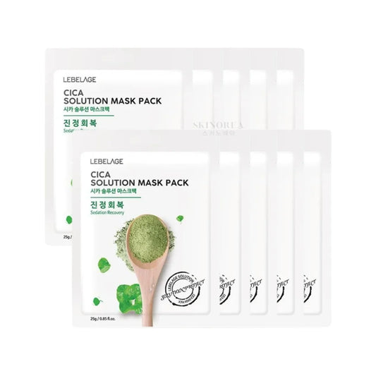 LEBELAGE Cica Solution Mask Pack 10 masks - Pack de 10 masques visage apaisant et hydratant pas cher - Kbeauty Korean skincare Europe fast delivery - Skincare coréenne Skinorea shop Paris France livraison rapide - yesstyle