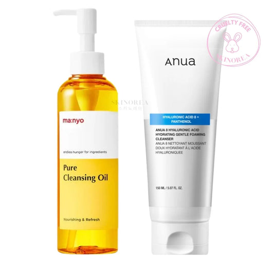 Purifying & Hydrating Double Cleansing Duo pack - Cruelty-free cleansing and purifying skin set Manyo Cleansing oil + Anua Foaming Cleanser - Kit double nettoyage purifiant la peau: huile nettoyante manyo + nettoyant anua - Kbeauty Korean Skinorea shop Europe fast delivery - skincare coréenne Skinorea shop France Paris livraison rapide - yesstyle