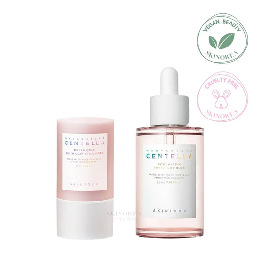 SKIN1004 Poremizing Duo Pack: Poremizing Fresh Ampoule 50ml + Poremizing Quick Clay Stick Mask 27g - Vegan purifying and unclogging pores set - Kit purifiant et désobstruant les pores - Kbeauty Korean Skinorea shop Europe fast delivery - skincare coréenne Skinorea shop France Paris livraison rapide