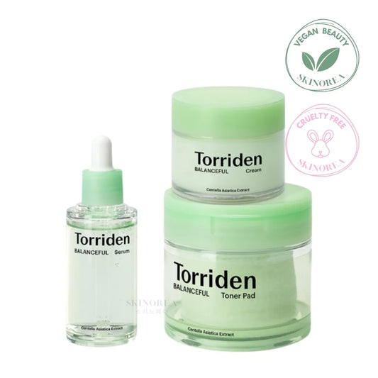 Torriden Balanceful Cica Trio pack - Vegan calming and balancing trio set - Kit trio calmant et équilibrant cruelty free - Kbeauty Korean Skinorea shop Europe fast delivery - skincare coréenne Skinorea shop France Paris livraison rapide