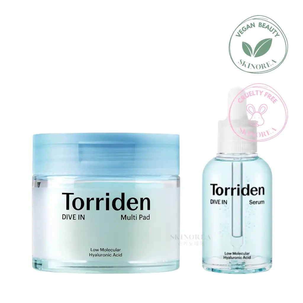 Torriden Dive-In Hyaluronic Acid Duo pack Multi pads + Serum - Vegan deep hydrating and refreshing duo set - Duo kit vegan hydratant en profondeur et rafraîchissant - Kbeauty Korean Skinorea shop Europe fast delivery - skincare coréenne Skinorea shop France Paris livraison rapide