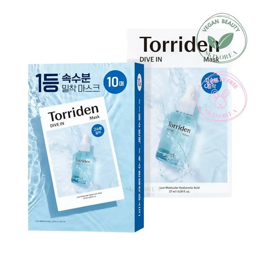 Torriden Dive-In Low Molecule Hyaluronic Acid Mask Pack 10 masks - Vegan hydrating and plumping sheet mask - Kbeauty Korean Skinorea shop Europe fast delivery - skincare coréenne Skinorea shop France Paris livraison rapide - yesstyle
