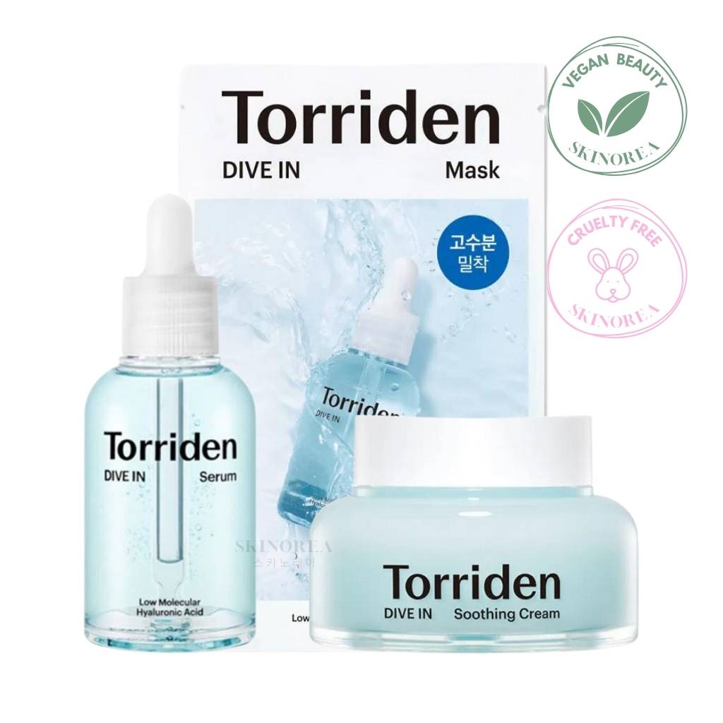 Torriden Dive-In Hyaluronic Acid Pack Serum + Soothing Cream + Mask Sheet - Hydrating and Soothing Skincare