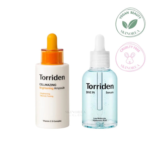 Torriden Glow & Hydration Duo pack: Cellmazing Brightening Ampoule + Dive-In Serum - Vegan brightening and hydrating set - Duo kit éclaircissant et hydratant - Kbeauty Korean Skinorea shop Europe fast delivery - skincare coréenne Skinorea shop France Paris livraison rapide - yesstyle