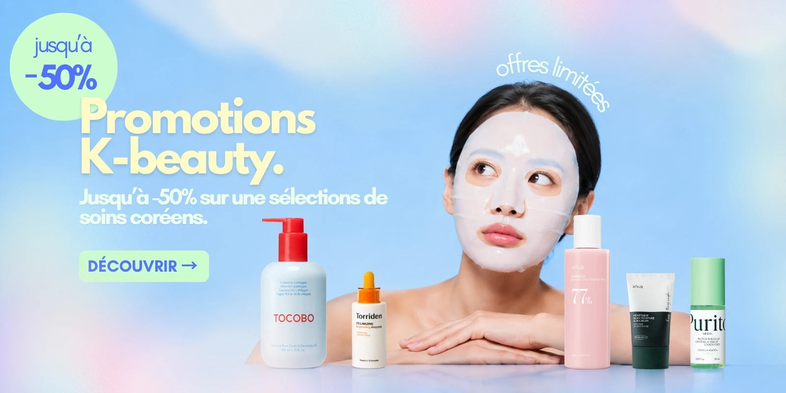 Découvrez les promotions K-Beauty Skinorea avec jusqu'à -50% sur une sélection de soins coréens pour le visage